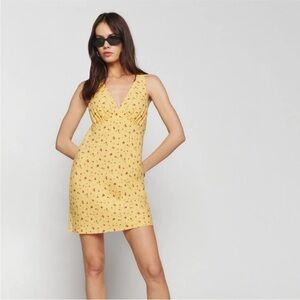 Reformation calix mini dress yellow floral print